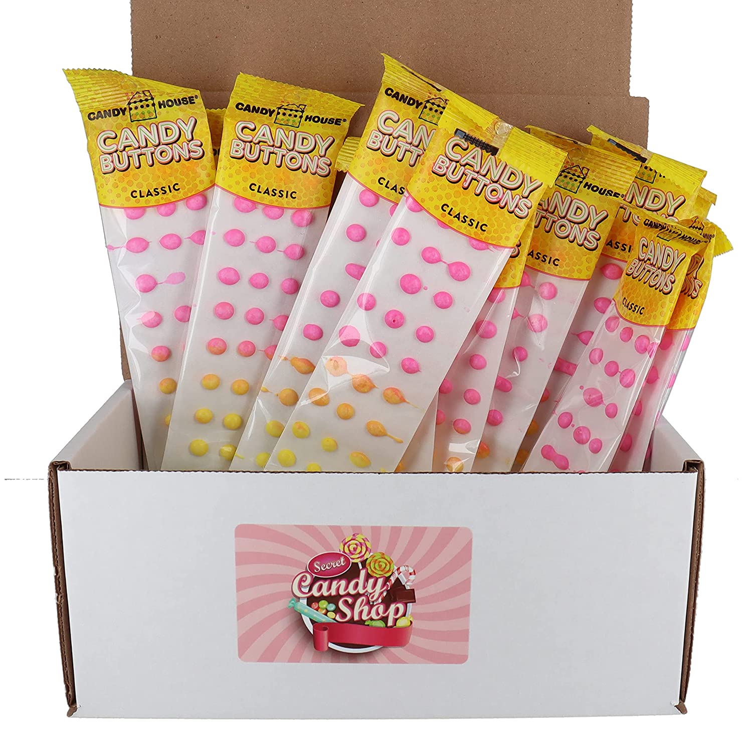 Secret Candy Shop Candy House Candy Buttons Candy Drops (Individually Wrapped) (Original, Pack of 12 (24 Strips))