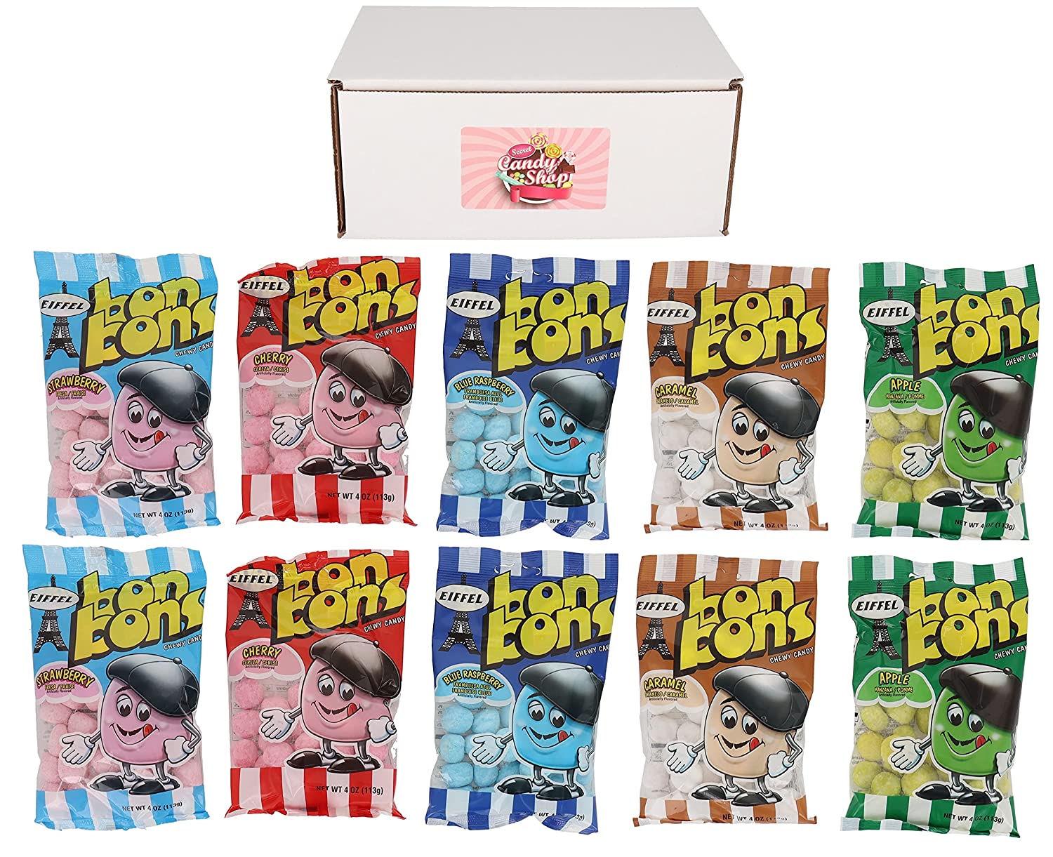 Eiffel Bon Bons Chewy Candy Variety Pack of 5 flavors (2 of each, total of 10)