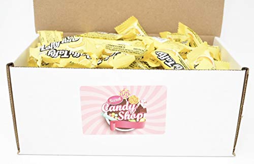 Box of individually wrapped yellow banana Laffy Taffy minis in a white box with Secret Candy Shop label