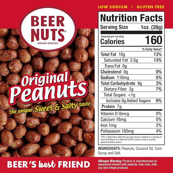 BEER NUTS Original Peanuts - Unique Sweet and Salty Taste 30oz Resealable Bulk Bag
