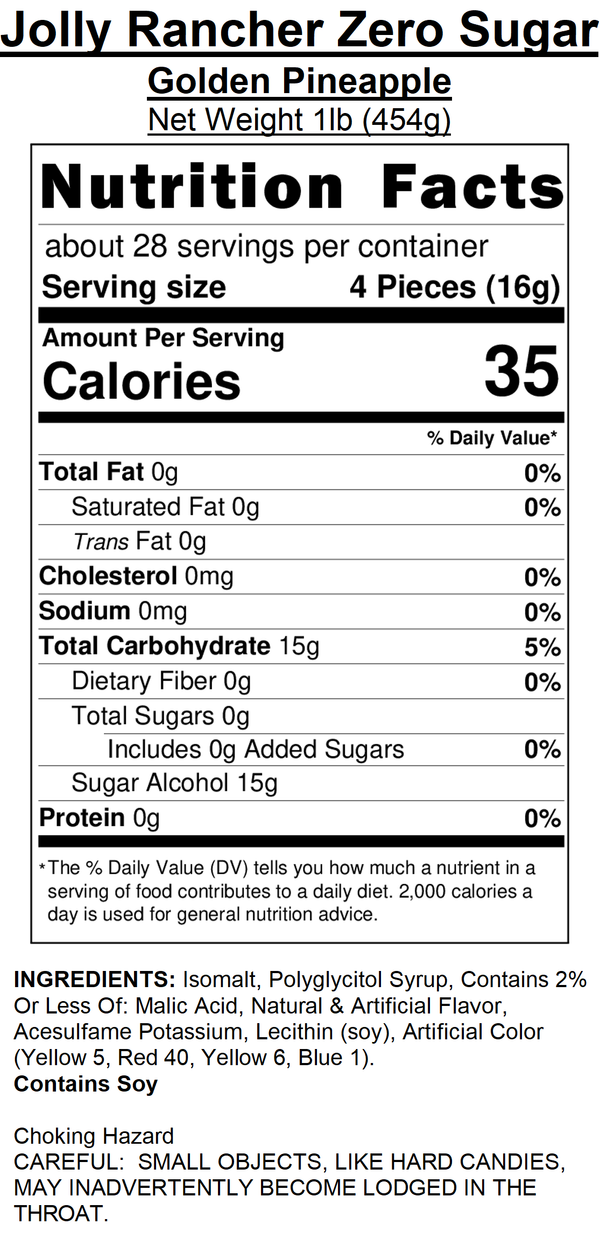 Jolly Rancher Zero Sugar Hard Candy - Golden Pineapple (Sugar Free)