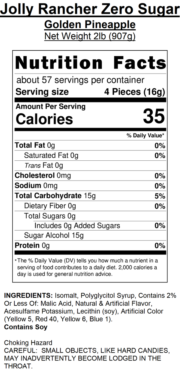Jolly Rancher Zero Sugar Hard Candy - Golden Pineapple (Sugar Free)