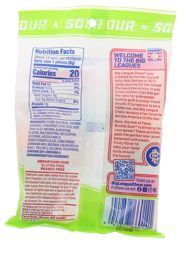 Big League Chew Sour Gum Balls Peg Bag 3oz