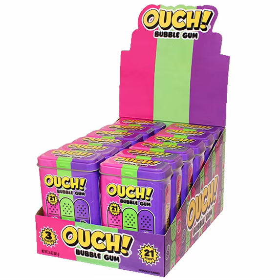 Ouch! Bubble Gum Assorted Flavor Tin – 21 Piece Tin (Individually wrapped)