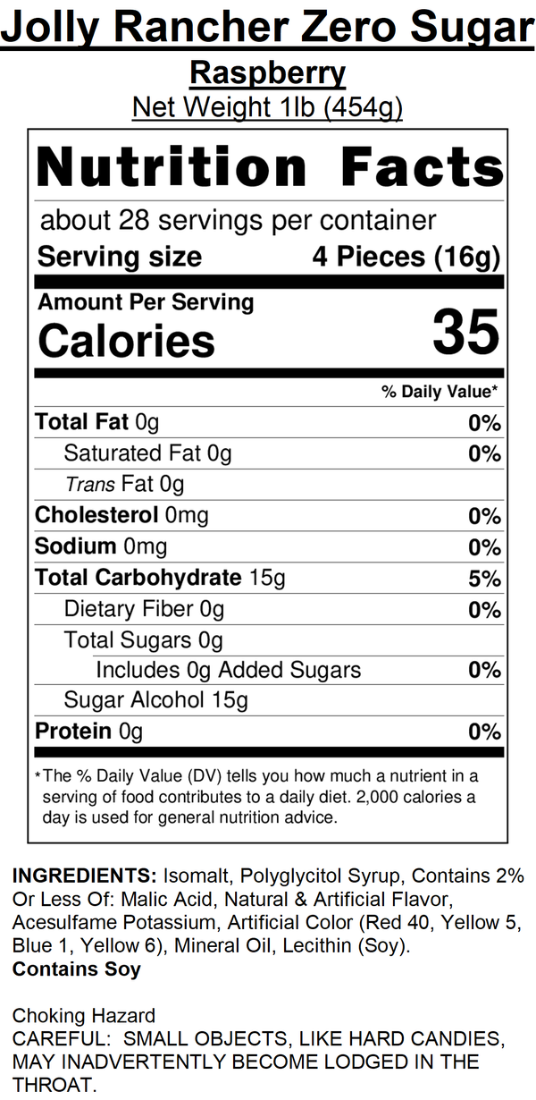 Jolly Rancher Zero Sugar Hard Candy - Raspberry (Sugar Free)