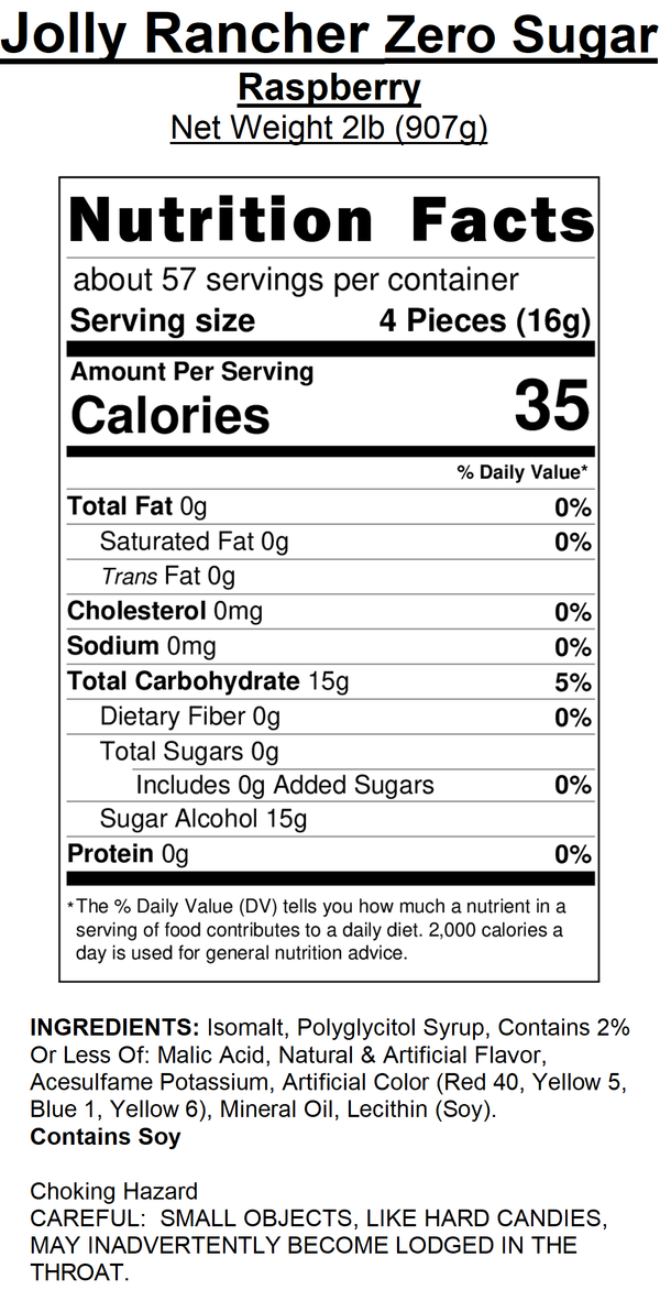 Jolly Rancher Zero Sugar Hard Candy - Raspberry (Sugar Free)