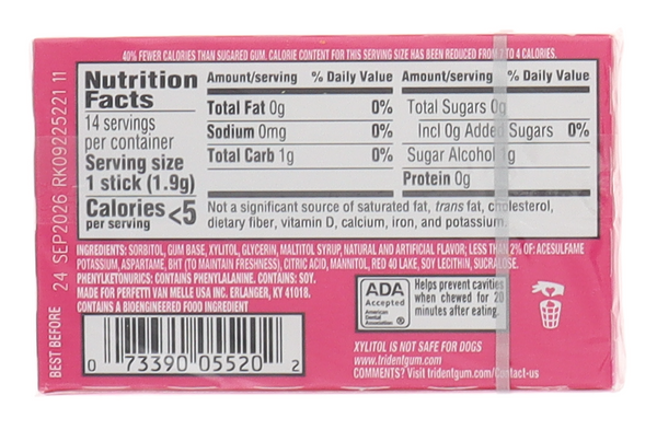 Trident Sugar Free Gum - Bubble Gum Flavor