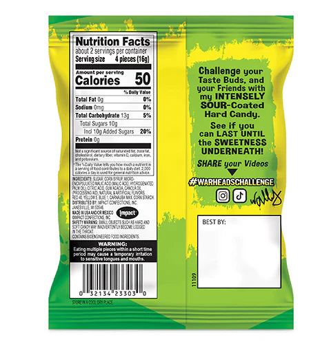 Warheads Extreme Sour Peg Bag 2oz Hard Candy