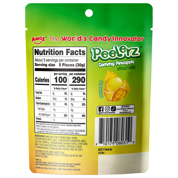Amos Peelerz Pineapple Gummy Candy - Peg Bag