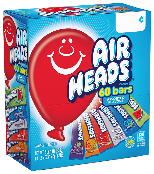 AirHeads Taffy Candy Display Box .55oz 60 Count Assorted Flavors