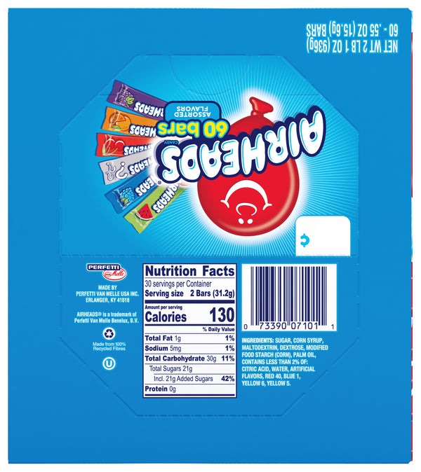 AirHeads Taffy Candy Display Box .55oz 60 Count Assorted Flavors