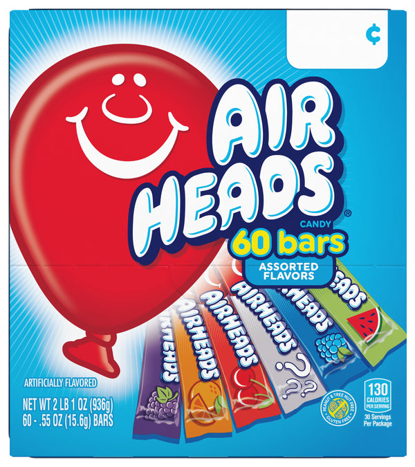 AirHeads Taffy Candy Display Box .55oz 60 Count Assorted Flavors