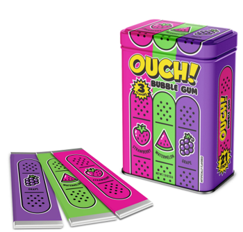 Ouch! Bubble Gum Assorted Flavor Tin – 21 Piece Tin (Individually wrapped)