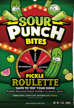 Sour Punch Bites Pickle Roulette (Green Apple, Lemon Lime, Watermelon, & Pickle) 5oz Peg Bag