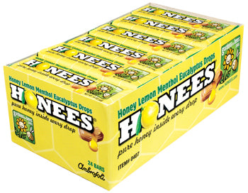 Honees Honey Lemon Menthol Eucalyptus Drops – 24 Pack (216 Drops Total)