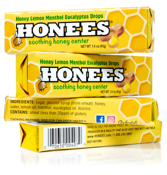 Honees Honey Lemon Menthol Eucalyptus Drops – 24 Pack (216 Drops Total)