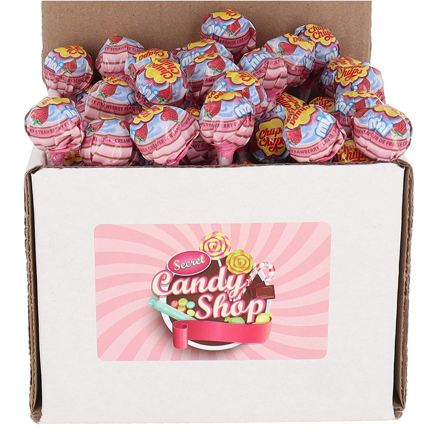 Chupa Chups Lollipops, Strawberry and Cream in Box, 40 Lollies