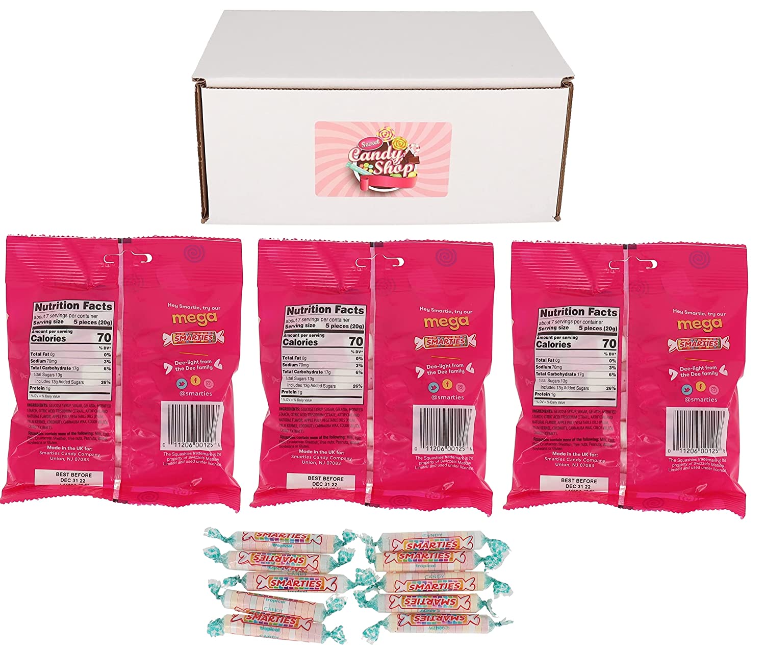 Smartie Squashies Candy Bag (Pack of 3) + Free 10 Smarties Candies
