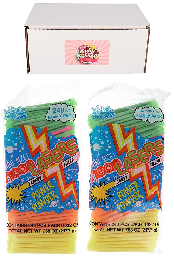 Albert's Nean Lasers Straws Pixy Power Powder Candy (Pack of 2, total 480 straws)