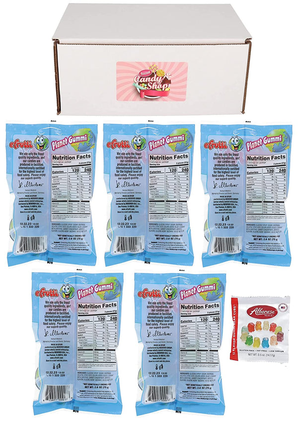 Efrutti Planet Gummi Earth Candy Gummy Candies (Pack of 5) + Free Albanese Gummy Cubs