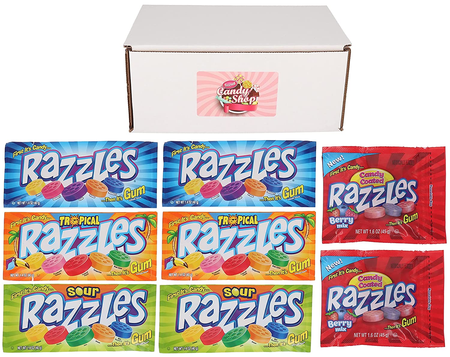 Smith's Razzles Razzles Gum Candies Variety Pack of 4 Flavors: Berry, Fizzles, Sour, T ...