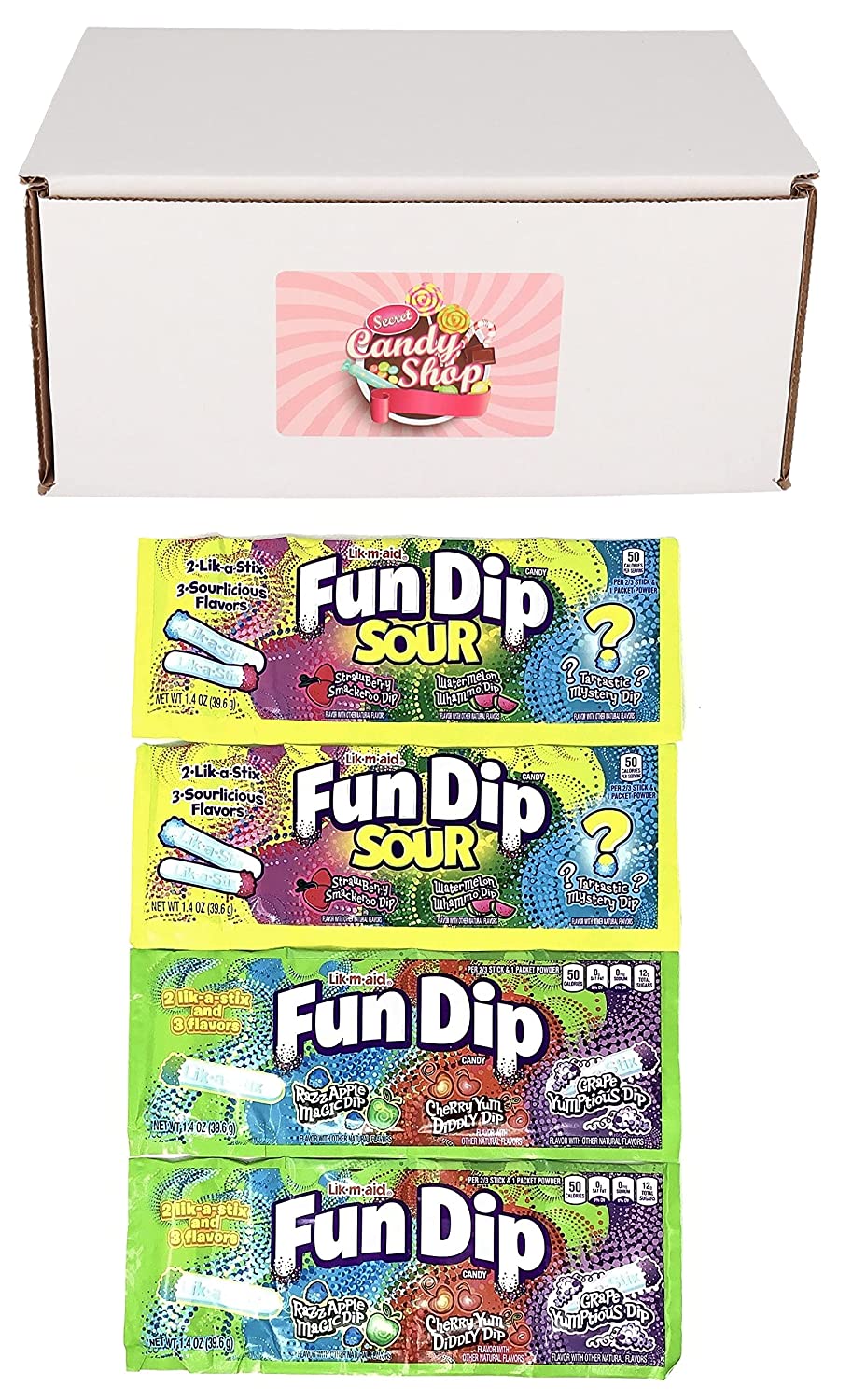 Fun Dip Candy Variety of 2 - Original & Sour, 6 flavors (2 of Each Pack, Total of 4)